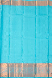 Aqua Sky Blue Monotone Kanjivaram Pure Silk Saree With Floral Design And Peacock Border 10076726