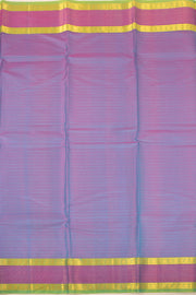 Deep Azure Blue Kanjivaram Pure Silk Saree With Stripes Design And Thandavalam Border 10076760