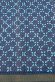 Blue Dabu Printed Silk Cotton Saree 10077026