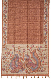 Copper Brown Kalamkari Printed Semi Tussar Silk Saree 10077260