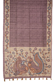 Dusty Rose Kalamkari Print Semi Tussar Silk Saree 10077261