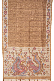 Beige Kalamkari Print Semi Tussar Silk Saree 10077284