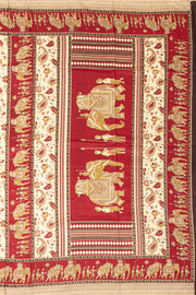 Beige and Red Kani Printed Silk Saree 10077874