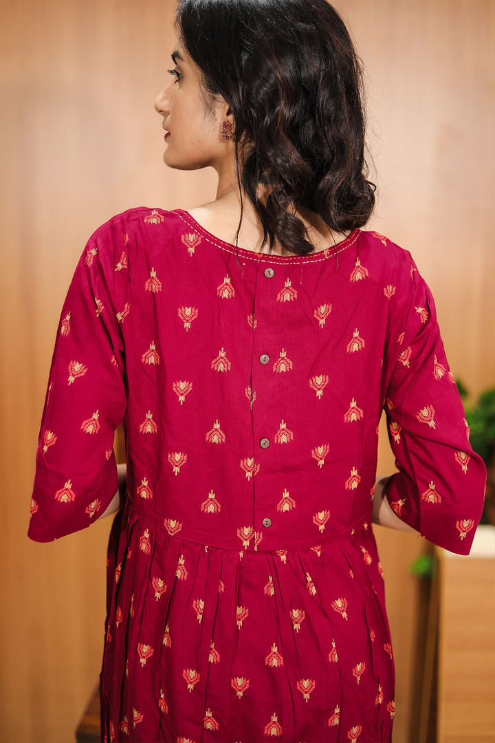 Red Hand Embroidered Cotton Dress 10062646