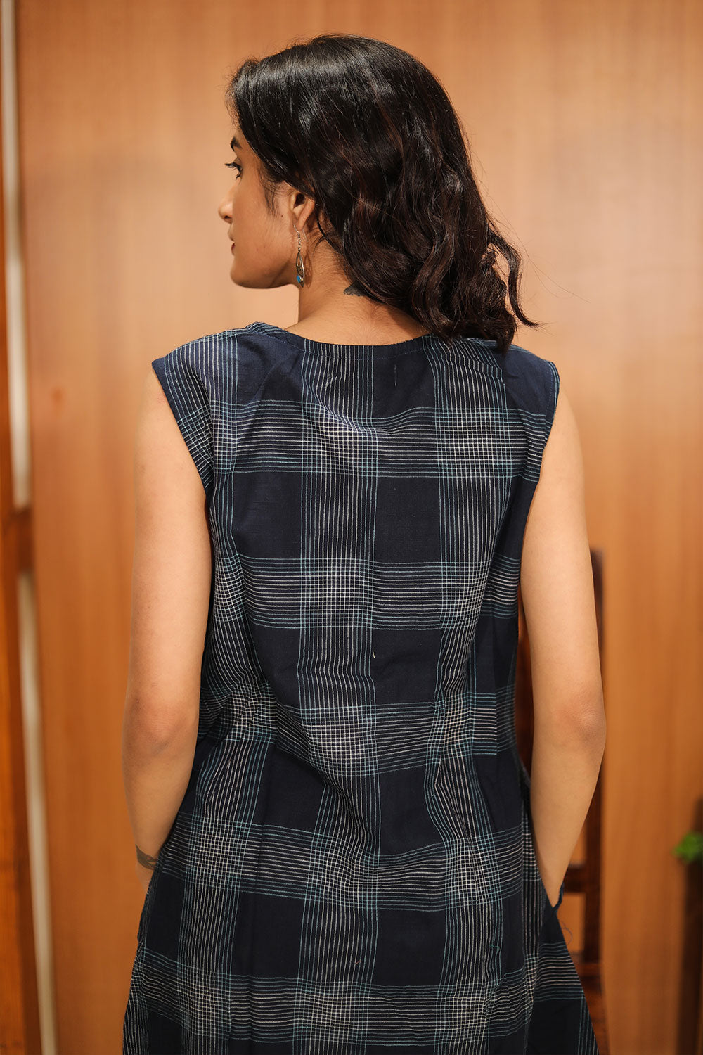 Black Embroidered Cotton Checked Dress 10062652