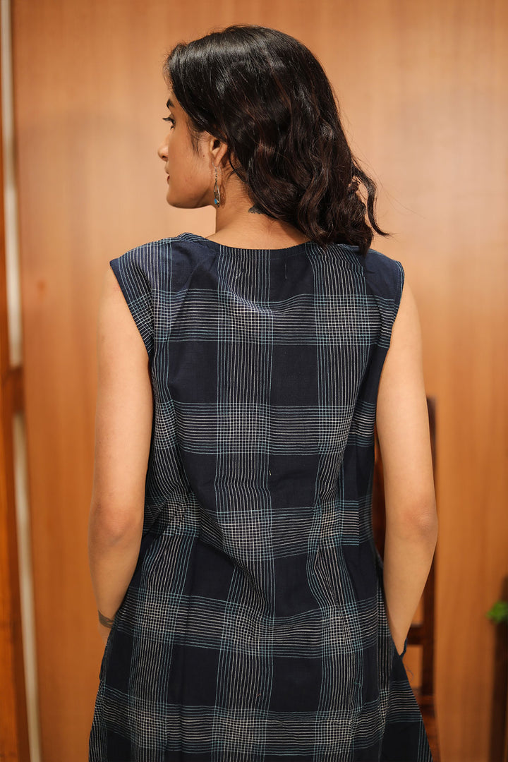Black Embroidered Cotton Checked Dress 10062652