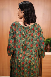 Rustic Green Hand Embroidered Cotton Kurta 