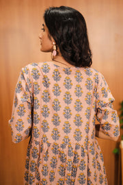 Peach Hand Block Printed Cotton Dress 10062648