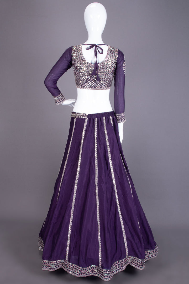 Purple Net Silk Embroidered Lehenga 10068663