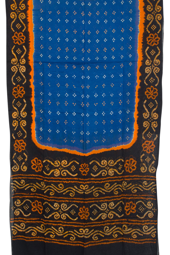 Yale Blue Handcrafted Bandhani Mulmul Cotton Saree 10062543