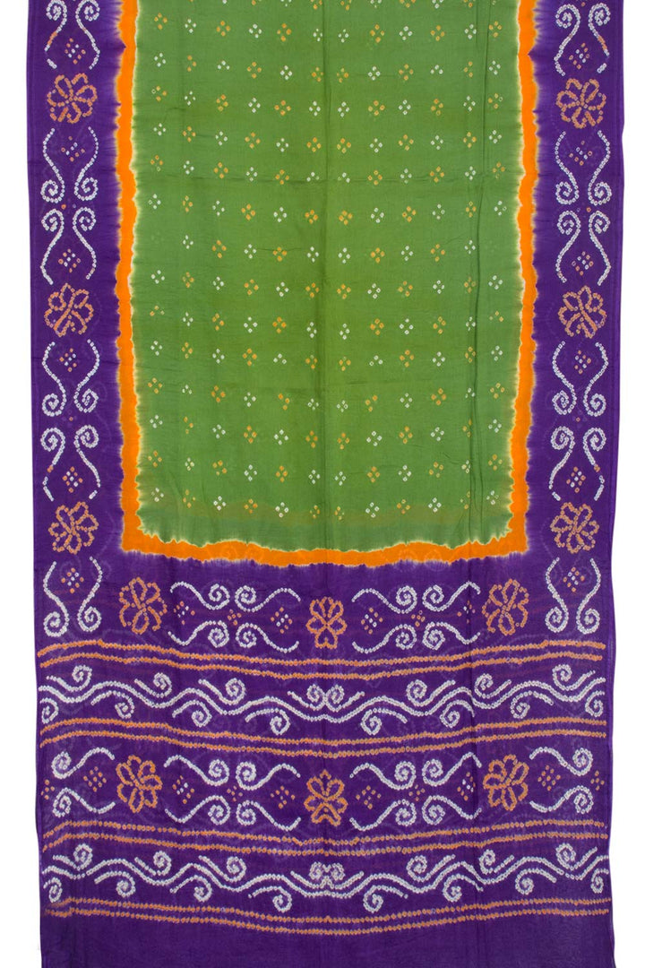Fern Green Handcrafted Bandhani Mulmul Cotton Saree 10062544