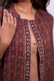 Peach Embroidered Midi Coat Cotton Dress with Jacket 10062660