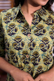 Green Hand Block Printed Cotton Dress 10062672