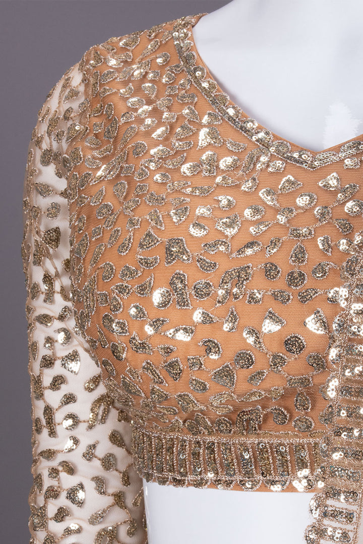 Bronze Brown Net Silk Embroidered Lehenga 10068664