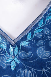 Indigo Dyed & Embroidered Dabu Printed Cotton Kurta 10069001 - Avishya