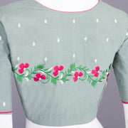 Green Kantha Embroidered Cotton Blouse 10068960 - Avishya