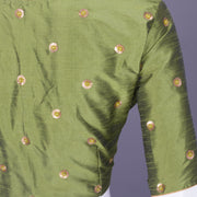 Green Aari Embroidered Raw Silk Blouse 10069594 - Avishya