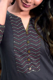 Black Hand Embroidered Cotton Kurta 10062702