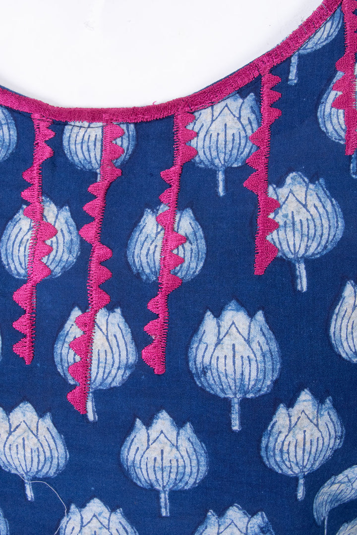 Blue Hand Block Printed Cotton Kurta 10068990- Avishya