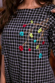 Black Hand Embroidered Cotton Dress 10062650