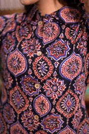 Black Hand Block Printed Cotton Kurta 10062649