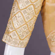 Cream Aari Embroidered Silk Blouse 10068936