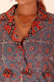 Blue Ajrakh Printed Cotton Kurta 10067397