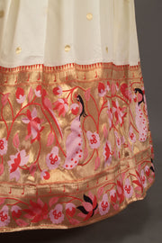 Cream Handcrafted Paithani Lehenga-Avishya