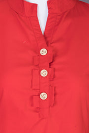 Red Chinese Collar Cotton Crop Top 10068101