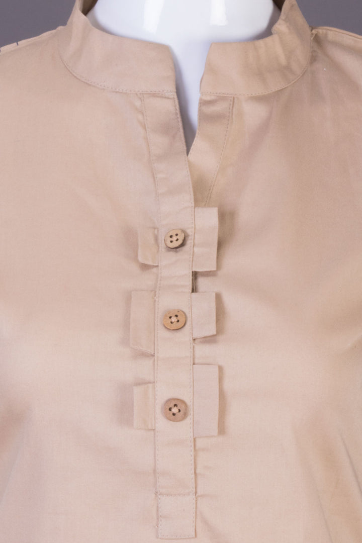 Beige Chinese Collar Cotton Crop Top - Avishya