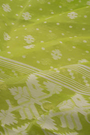 Lime Green Jamdani Style Cotton 2-Piece Salwar Suit Material