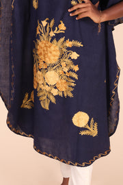 Midnight blue Sozni Embroidered Cotton Kaftan 10070449