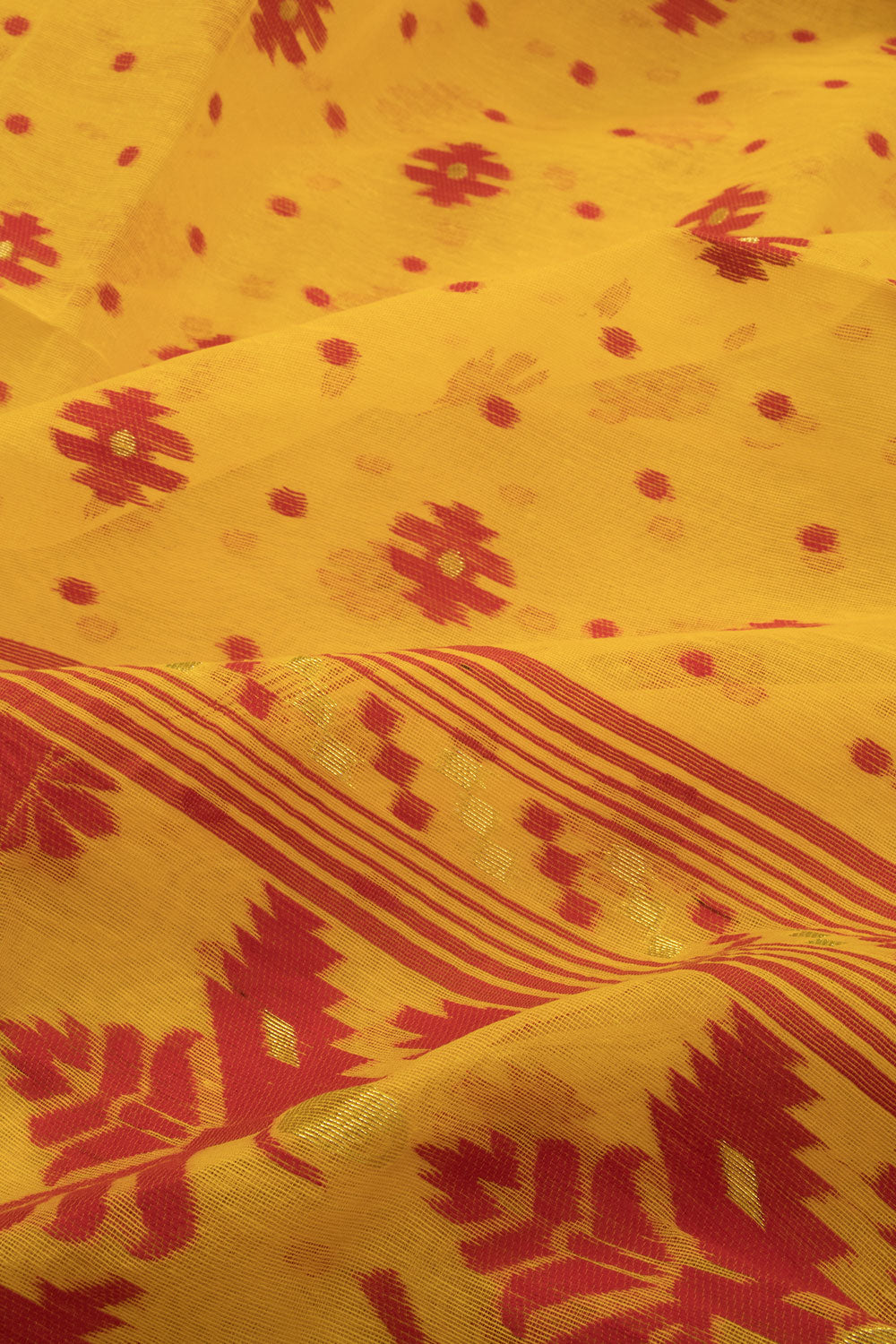 COTTON JAMDANI DRESS- YELLOW