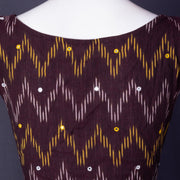 Brown Pochampally Ikat Mirror Work Cotton Blouse 10074522