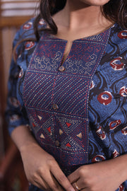 Blue Hand Block Printed Cotton Kurta 10062695