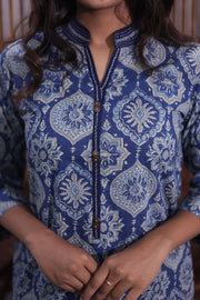 Blue Hand Block Printed Cotton Kurta 10062700