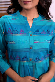Blue Hand Embroidered Cotton Kurta 10062666