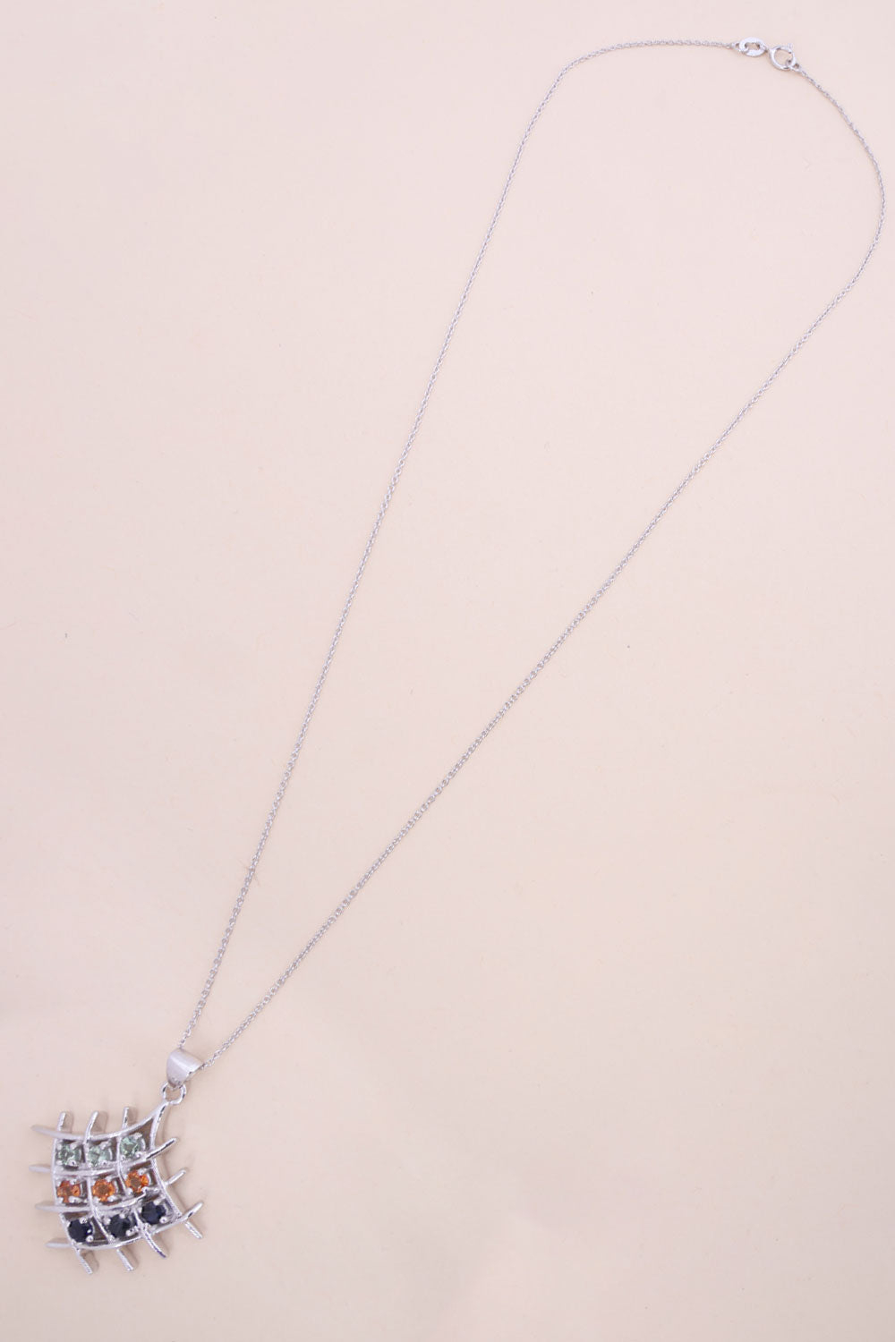 Multicolour Sapphire & Silver Necklace Pendant Chain 10067164