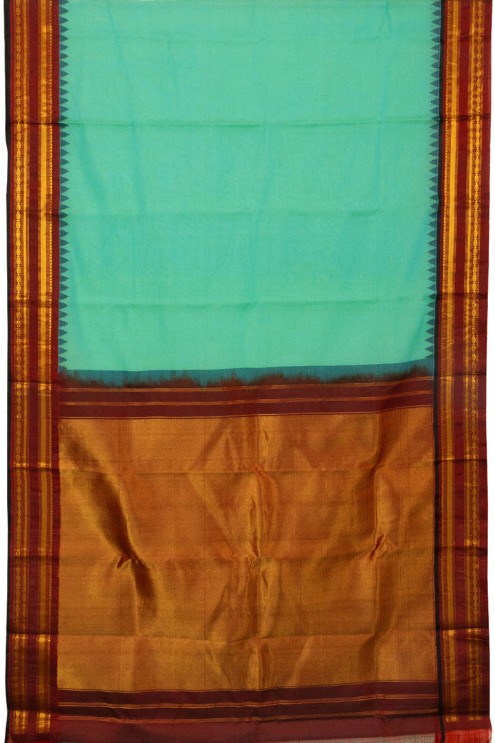 Aqua Green Handloom Gadwal Kuttu Silk Cotton Saree - Avishya