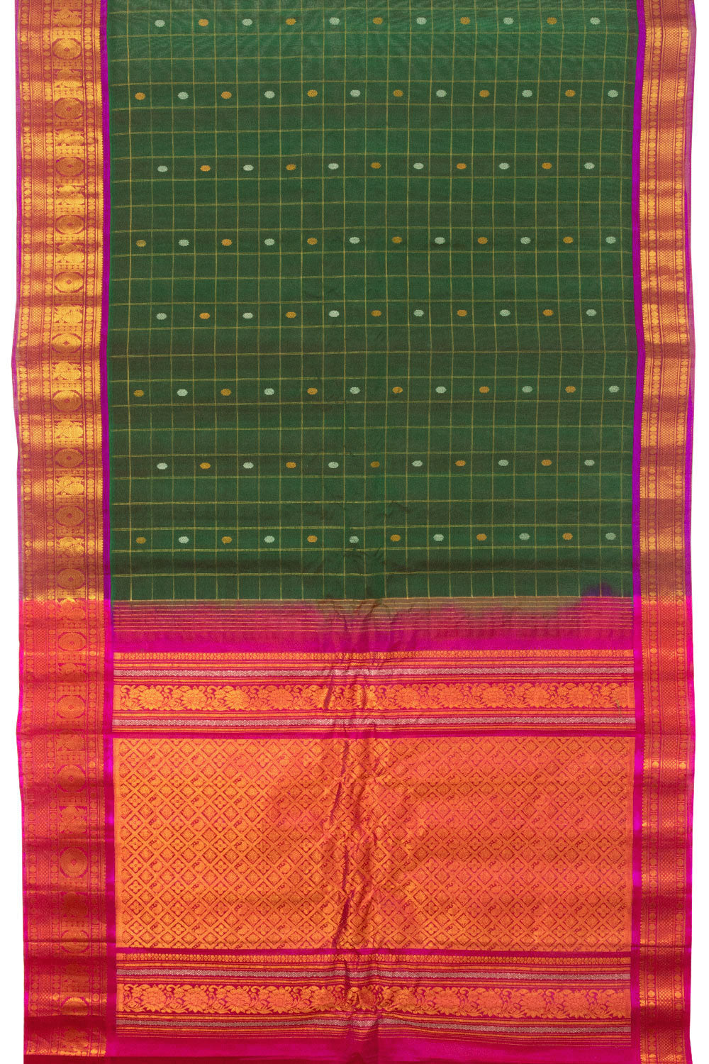 Bottle Green Handloom Gadwal Kuttu Silk Cotton Saree - Avishya