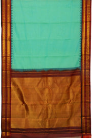 Teal Blue Handloom Gadwal Kuttu Silk Cotton Saree With Temple Border 10077206