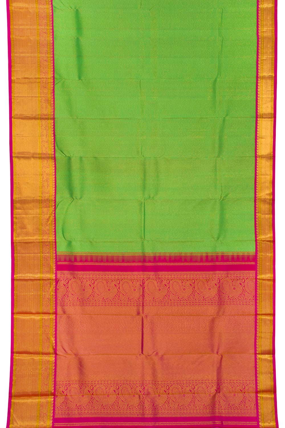 Parrot Green Pure Zari Korvai  Kanjivaram Silk Saree 10062469
