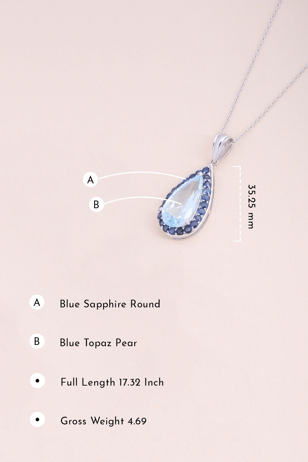 Blue Topaz & Blue Sapphire Sterling Silver Necklace Pendant 10067165