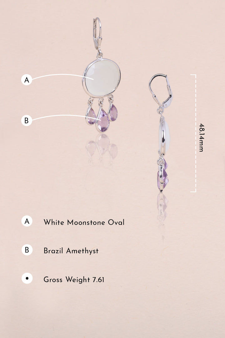 White Moonstone Brazil Amethyst Drop Sterling Silver Earring - Avishya