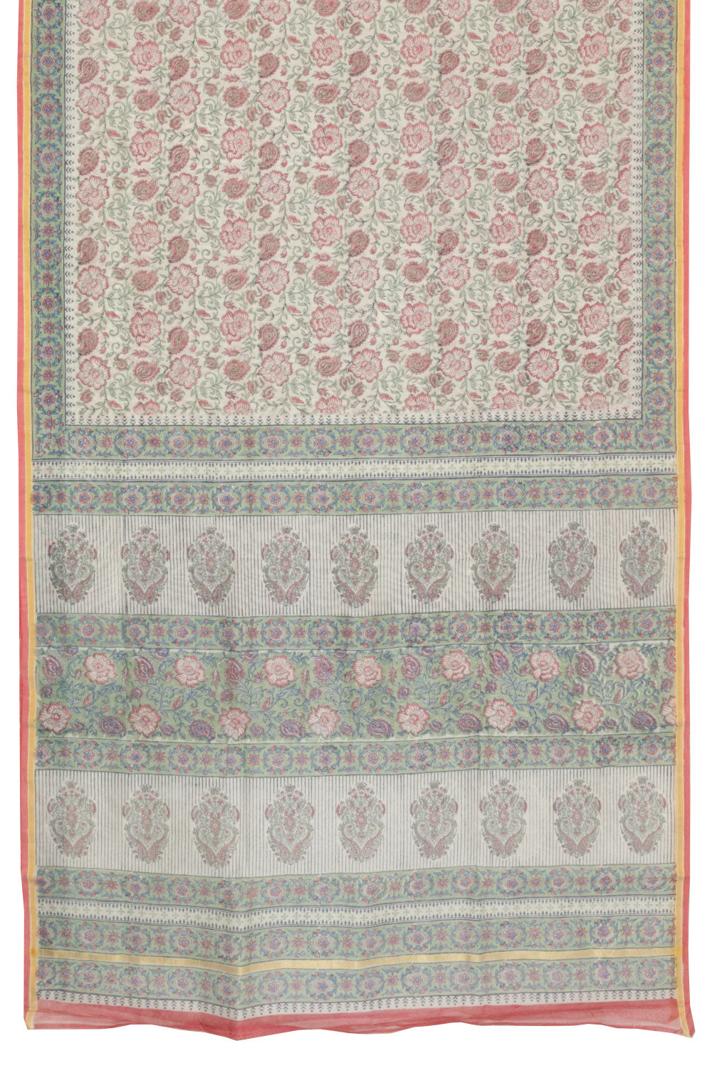 Off White Printed Chanderi Silk Cotton Saree - Avishya 