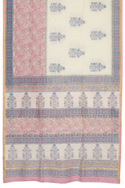 Off White Printed Handloom Chanderi Silk Cotton Saree - Avishya 