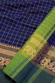 Blue Handloom Chettinad Cotton Saree Without Blouse 10075062