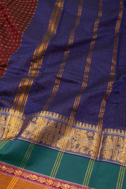 Maroon Handloom Chettinad Cotton Saree Without Blouse 10075064
