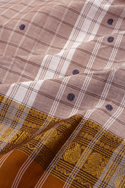 Brown Handloom Chettinad Cotton Saree Without Blouse 10075137