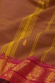 Brown Handloom Chettinad Cotton Saree Without Blouse 10075149